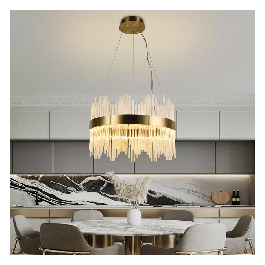LED Zatemnitveni kristalni lestenec na vrvici LED/70W/230V 3000-6500K zlata + Daljinski upravljalnik
