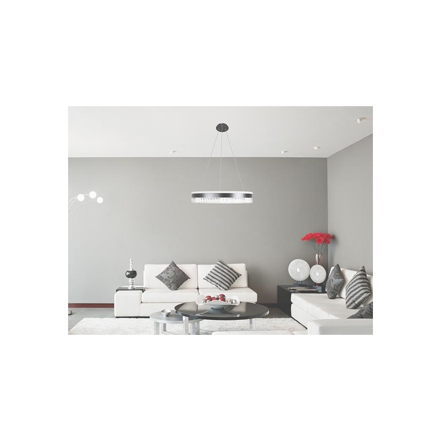 LED Zatemnitveni kristalni lestenec na vrvici LED/80W/230V 3000-6500K črna + Daljinski upravljalnik