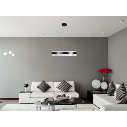 LED Zatemnitveni kristalni lestenec na vrvici LED/80W/230V 3000-6500K črna + Daljinski upravljalnik
