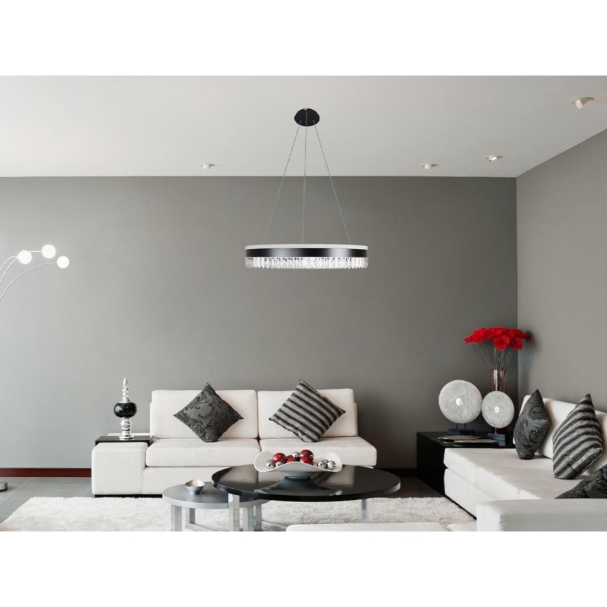 LED Zatemnitveni kristalni lestenec na vrvici LED/80W/230V 3000-6500K črna + Daljinski upravljalnik