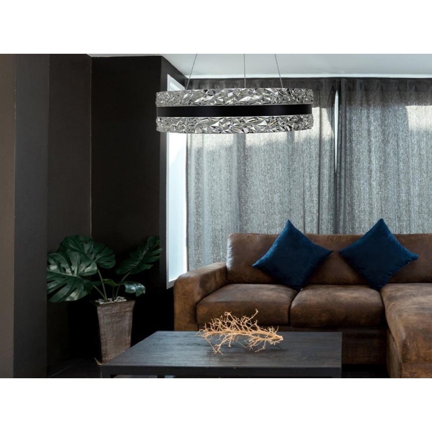 LED Zatemnitveni kristalni lestenec na vrvici LED/80W/230V 3000-6500K črna + Daljinski upravljalnik