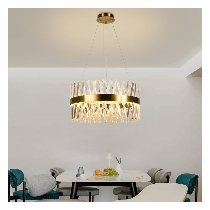 LED Zatemnitveni kristalni lestenec na vrvici LED/80W/230V 3000-6500K zlata + Daljinski upravljalnik