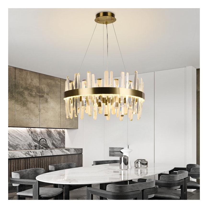 LED Zatemnitveni kristalni lestenec na vrvici LED/80W/230V 3000-6500K zlata + Daljinski upravljalnik