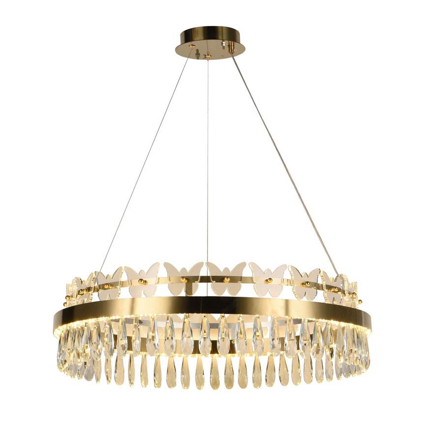 LED Zatemnitveni kristalni lestenec na vrvici LED/80W/230V 3000-6500K zlata + Daljinski upravljalnik