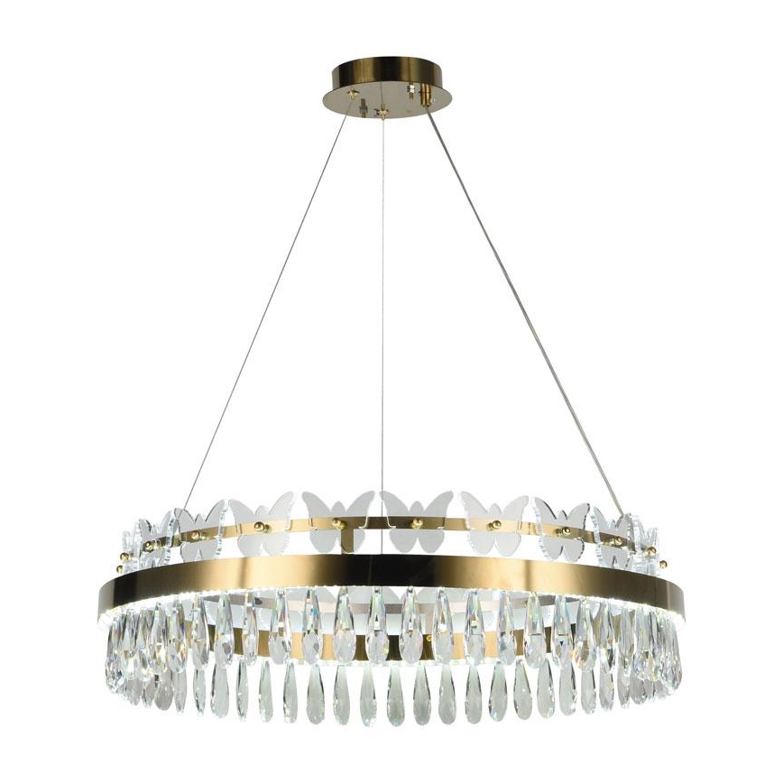 LED Zatemnitveni kristalni lestenec na vrvici LED/80W/230V 3000-6500K zlata + Daljinski upravljalnik
