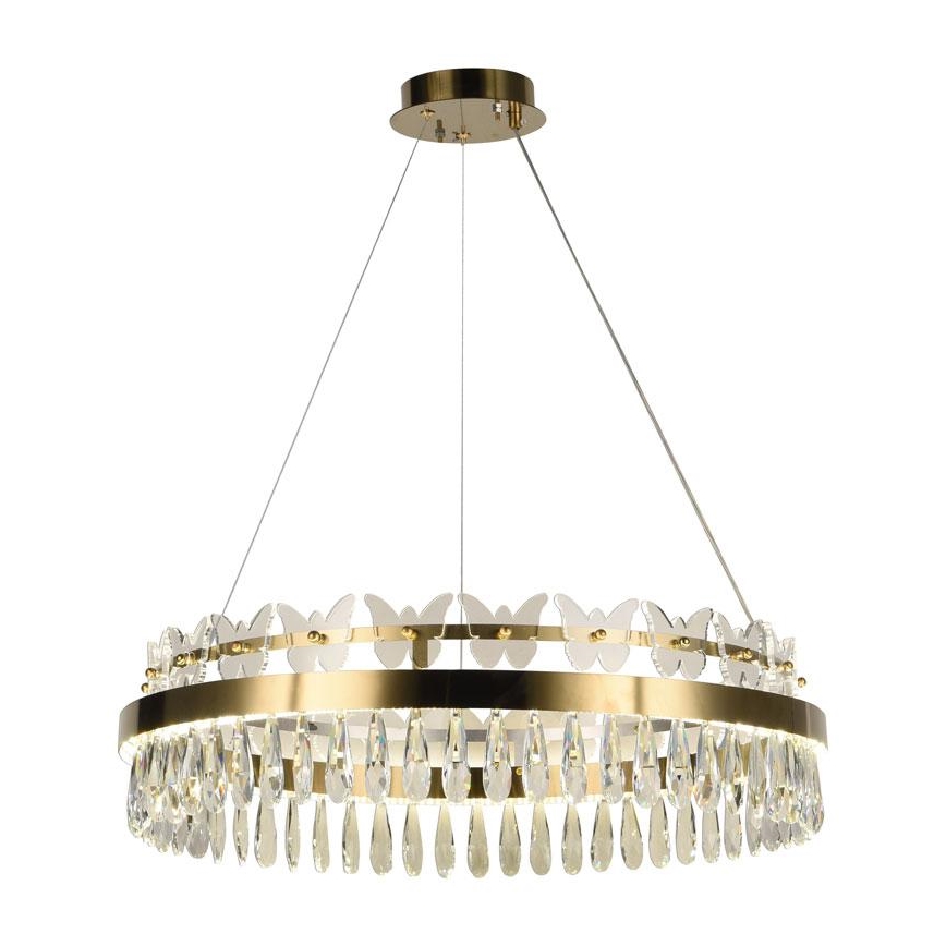 LED Zatemnitveni kristalni lestenec na vrvici LED/80W/230V 3000-6500K zlata + Daljinski upravljalnik