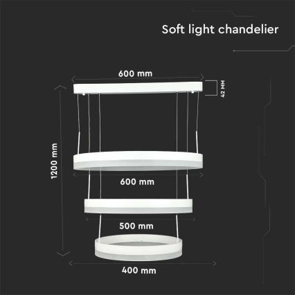 LED Zatemnitveni lestenec na vrvici LED/86W/230V 3000K bela