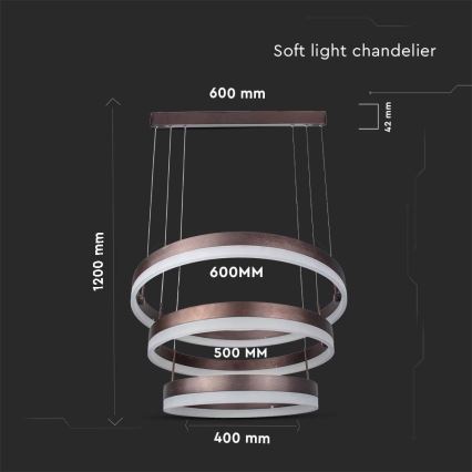LED Zatemnitveni lestenec na vrvici LED/86W/230V 3000K rjava