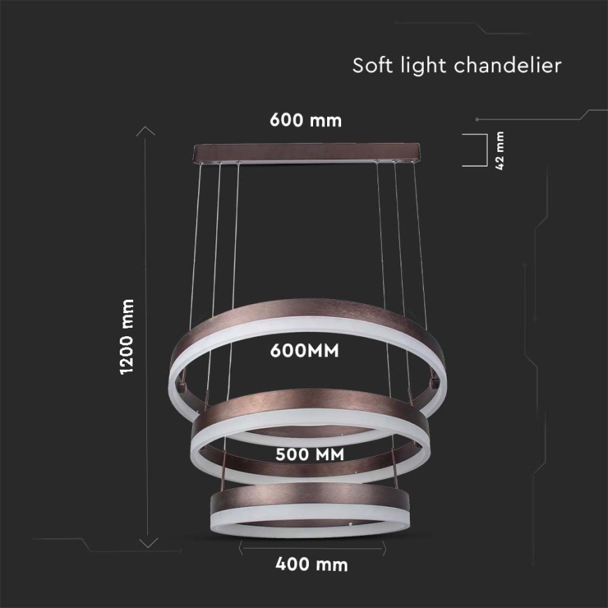 LED Zatemnitveni lestenec na vrvici LED/86W/230V 3000K rjava
