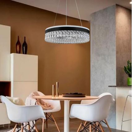 LED Zatemnitveni kristalni lestenec na vrvici LED/90W/230V 3000-6500K črna + Daljinski upravljalnik