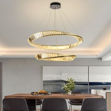 LED Zatemnitven kristal lestenec na vrvici LED/90W/230V 3000-6500K sijajni krom + Daljinski upravljalnik