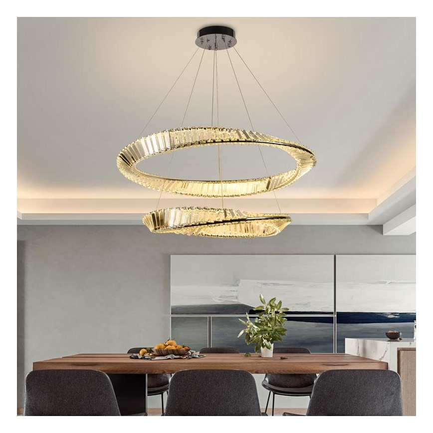 LED Zatemnitven kristal lestenec na vrvici LED/90W/230V 3000-6500K sijajni krom + Daljinski upravljalnik