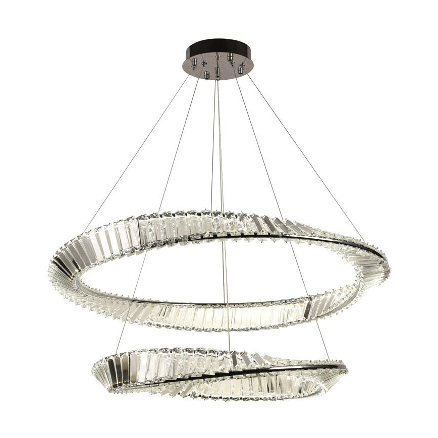 LED Zatemnitven kristal lestenec na vrvici LED/90W/230V 3000-6500K sijajni krom + Daljinski upravljalnik