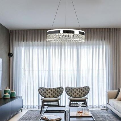 LED Zatemnitven kristal lestenec na vrvici LED/90W/230V 3000-6500K sijajni krom + Daljinski upravljalnik