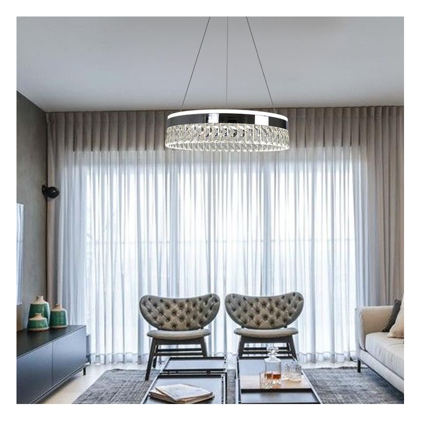 LED Zatemnitven kristal lestenec na vrvici LED/90W/230V 3000-6500K sijajni krom + Daljinski upravljalnik