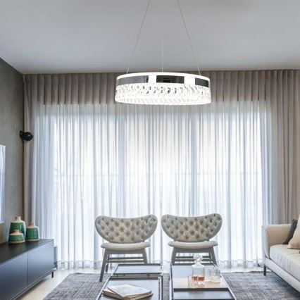 LED Zatemnitven kristal lestenec na vrvici LED/90W/230V 3000-6500K sijajni krom + Daljinski upravljalnik