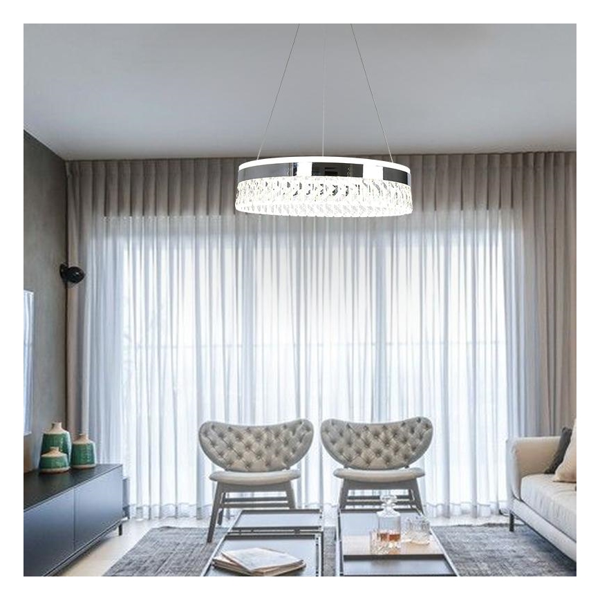 LED Zatemnitven kristal lestenec na vrvici LED/90W/230V 3000-6500K sijajni krom + Daljinski upravljalnik