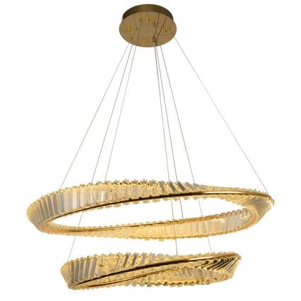 LED Zatemnitveni kristalni lestenec na vrvici LED/90W/230V 3000-6500K zlata/krom + Daljinski upravljalnik