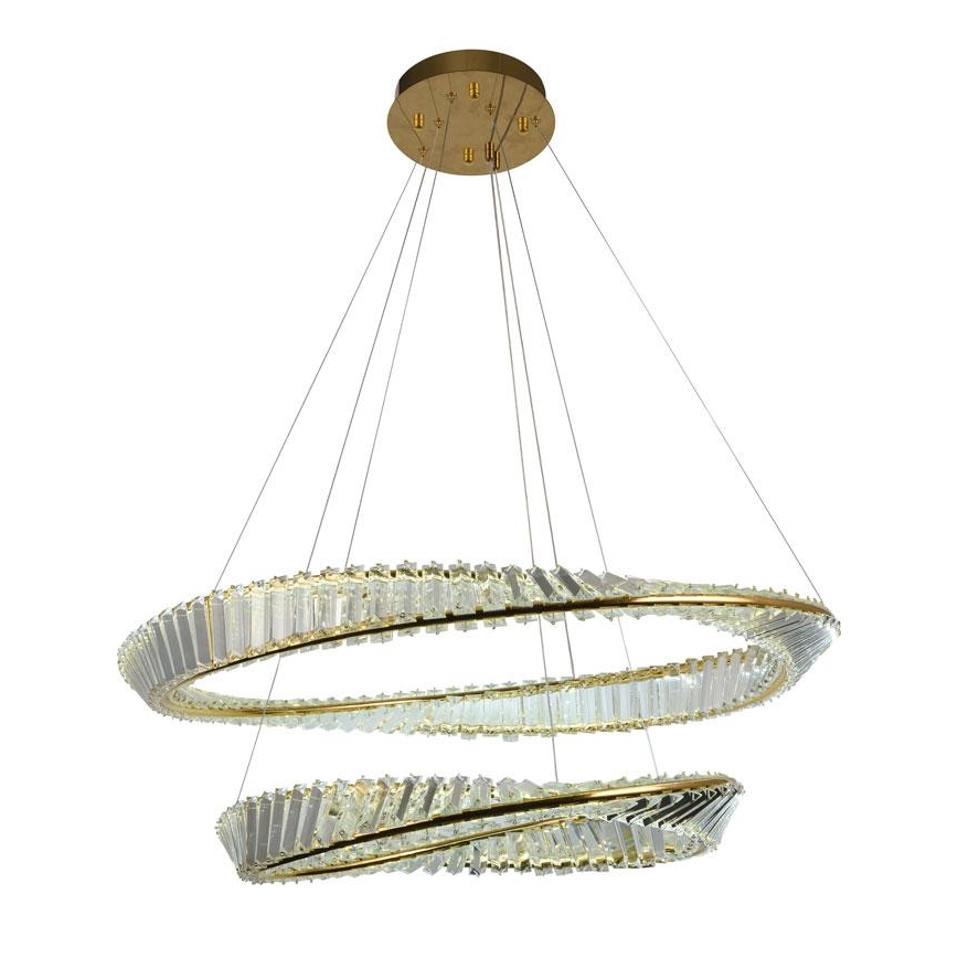 LED Zatemnitveni kristalni lestenec na vrvici LED/90W/230V 3000-6500K zlata/krom + Daljinski upravljalnik