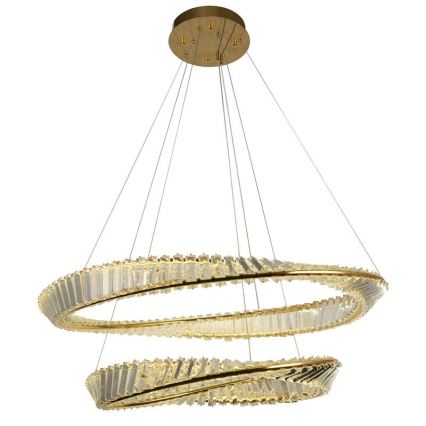 LED Zatemnitveni kristalni lestenec na vrvici LED/90W/230V 3000-6500K zlata/krom + Daljinski upravljalnik