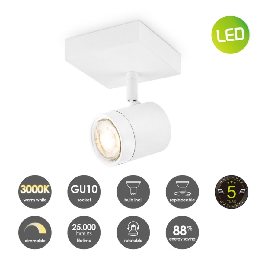 LED Zatemnitveni reflektor MANU 1xGU10/5,8W/230V bela