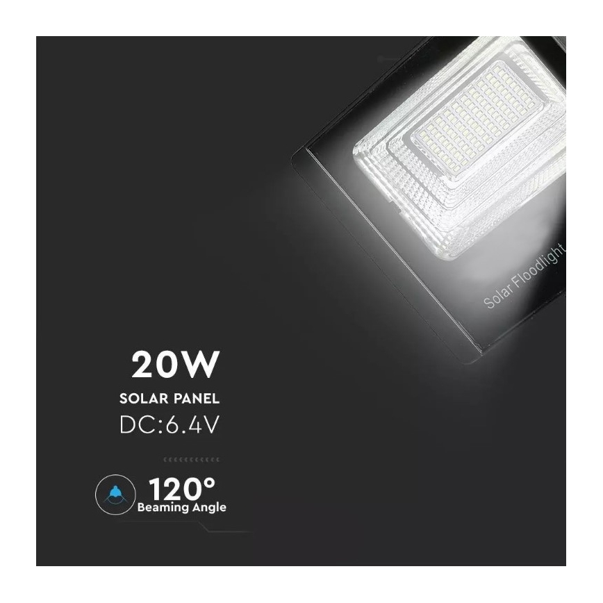 LED Zatemnitveni solarni reflektor LED/20W/6,4V 4000K IP65 10000 mAh + Daljinski upravljalnik