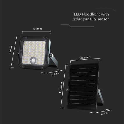 LED Zatemnitveni solarni reflektor s senzorjem LED/10W/3,7V 4000/6000K IP65 + Daljinski upravljalnik