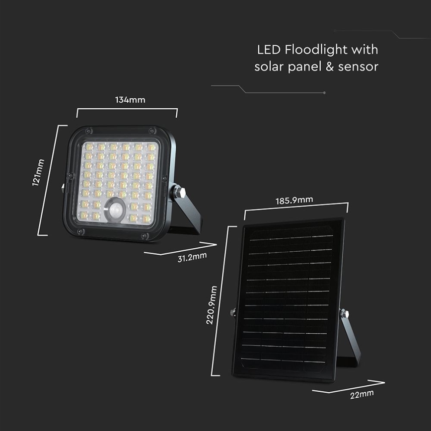 LED Zatemnitveni solarni reflektor s senzorjem LED/10W/3,7V 4000/6000K IP65 + Daljinski upravljalnik