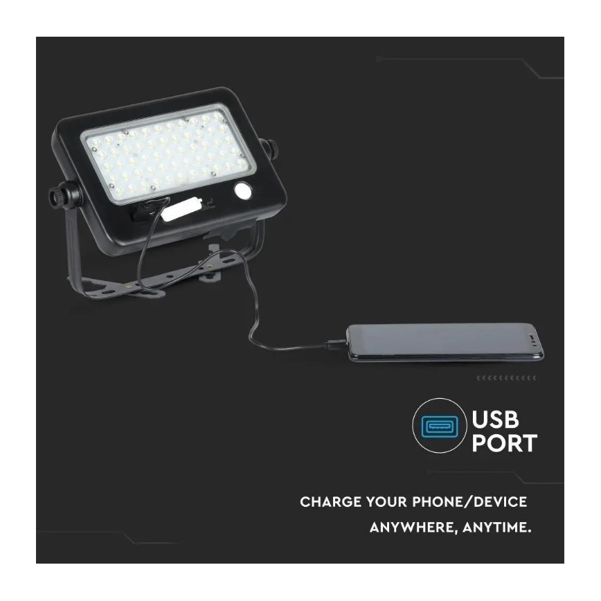 LED Zatemnitveni solarni reflektor s senzorjem LED/10W/3,7V 4000K IP65 + USB priključek