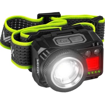 LED zatemnjevalna polnilna naglavna svetilka s senzorjem in rdečo lučjo LED/6W/5V/3xAAA IP66 500 lm 1200 mAh