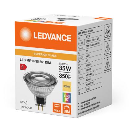 LED zatemljiva reflektorna žarnica MR16 GU5,3/5,3W/12V 3000K 36° CRI 97 - Ledvance