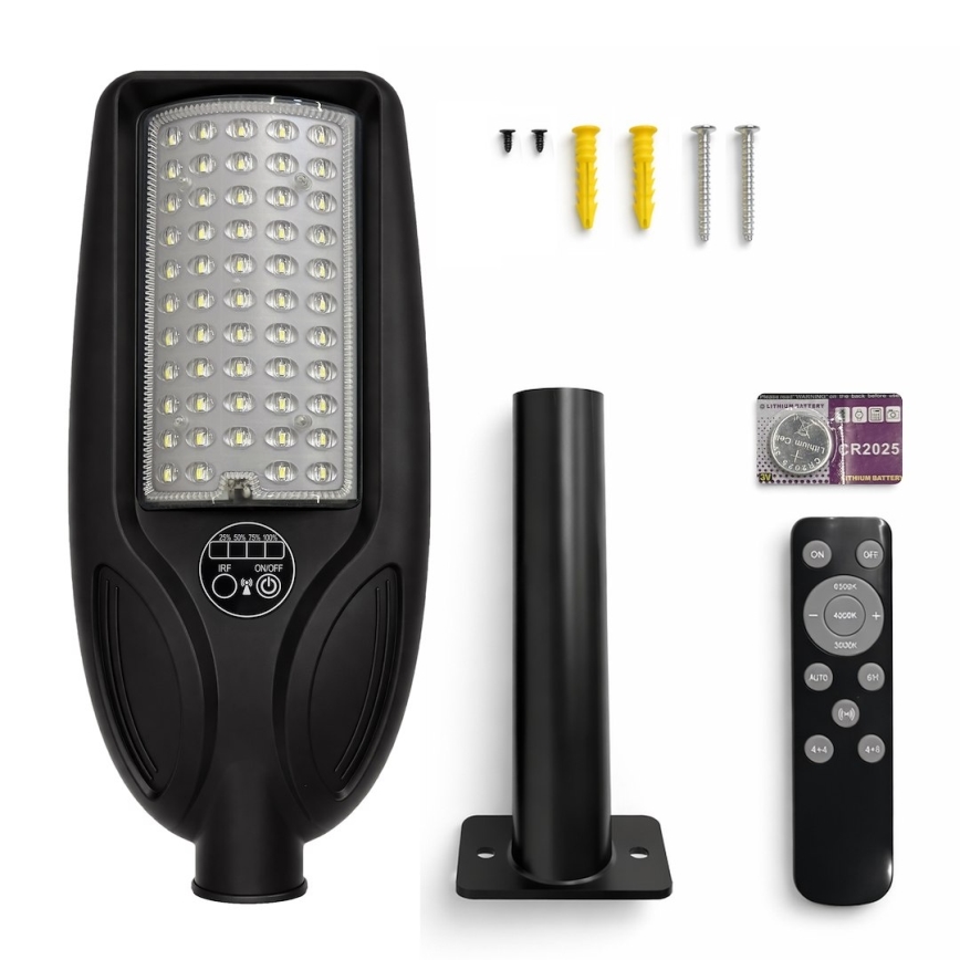 LED solarna ulična svetilka s funkcijo zatemnjevanja in senzorjem VENICE LED/50W/3,2V 4000 mAh IP65 črna + daljinski upravljalnik