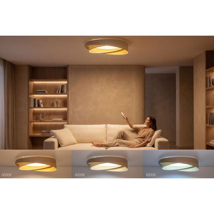 LED zatemnljiva stropna svetilka SMART GALAXY MODERN LED/24W/230V 3000-6500K, premer 55 cm, bežna/bela/zlata + daljinski upravljalnik