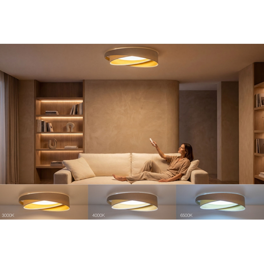 LED zatemnljiva stropna svetilka SMART GALAXY MODERN LED/24W/230V 3000-6500K, premer 55 cm, bežna/bela/zlata + daljinski upravljalnik