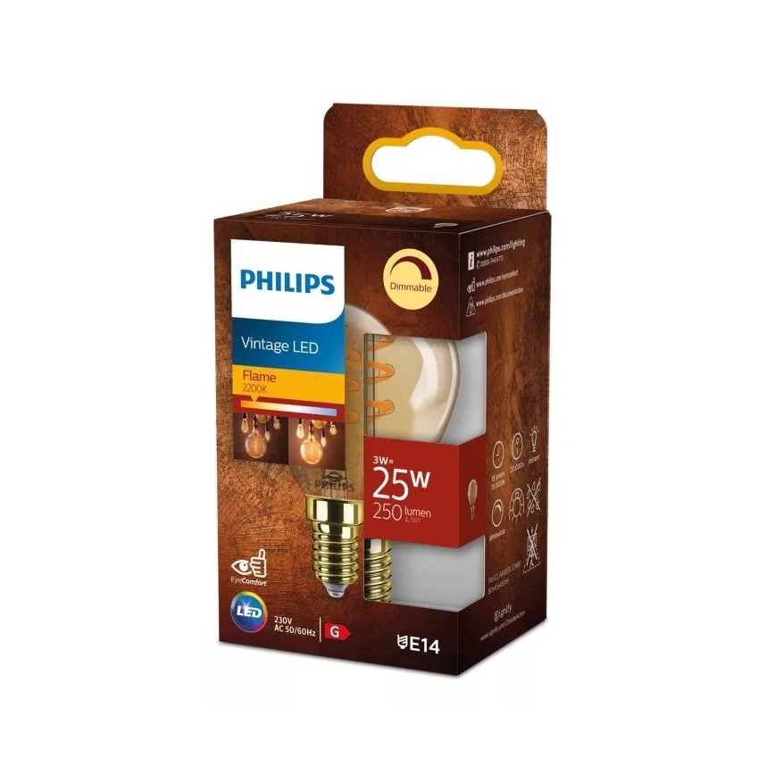 LED zatemnjevalna žarnica VINTAGE Philips P45 E14/3W/230V 2200K