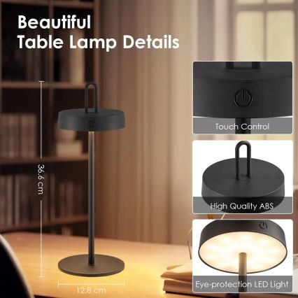 LED zunanja polnilna namizna svetilka na dotik s funkcijo zatemnitve SHINE LED/1,5W/3,7V 3000 mAh IP44 črna
