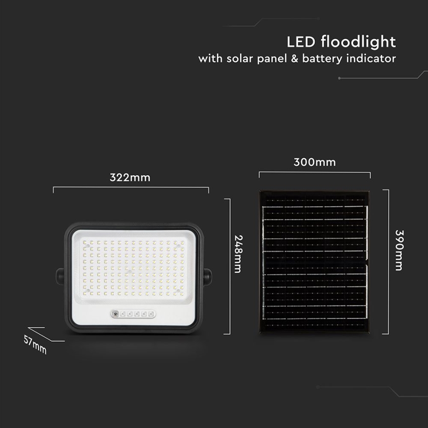 LED solarni reflektor z zatemnitvijo LED/300W/3,2V 2000-8000K IP65 15000 mAh črna + daljinski upravljalnik