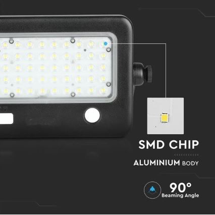 Zatemljiv LED solarni reflektor s senzorjem LED/10W/3,7V 4000K IP65 7200 mAh + USB-priključek