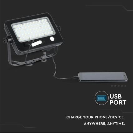 Zatemljiv LED solarni reflektor s senzorjem LED/10W/3,7V 4000K IP65 7200 mAh + USB-priključek