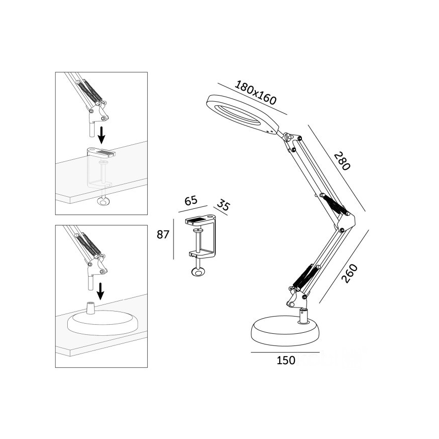LED Zatemnjiva namizna svetilka z lupo 2 v 1 AURIQ LOUPE LED/10W/5V 3000/4000/6500K bela