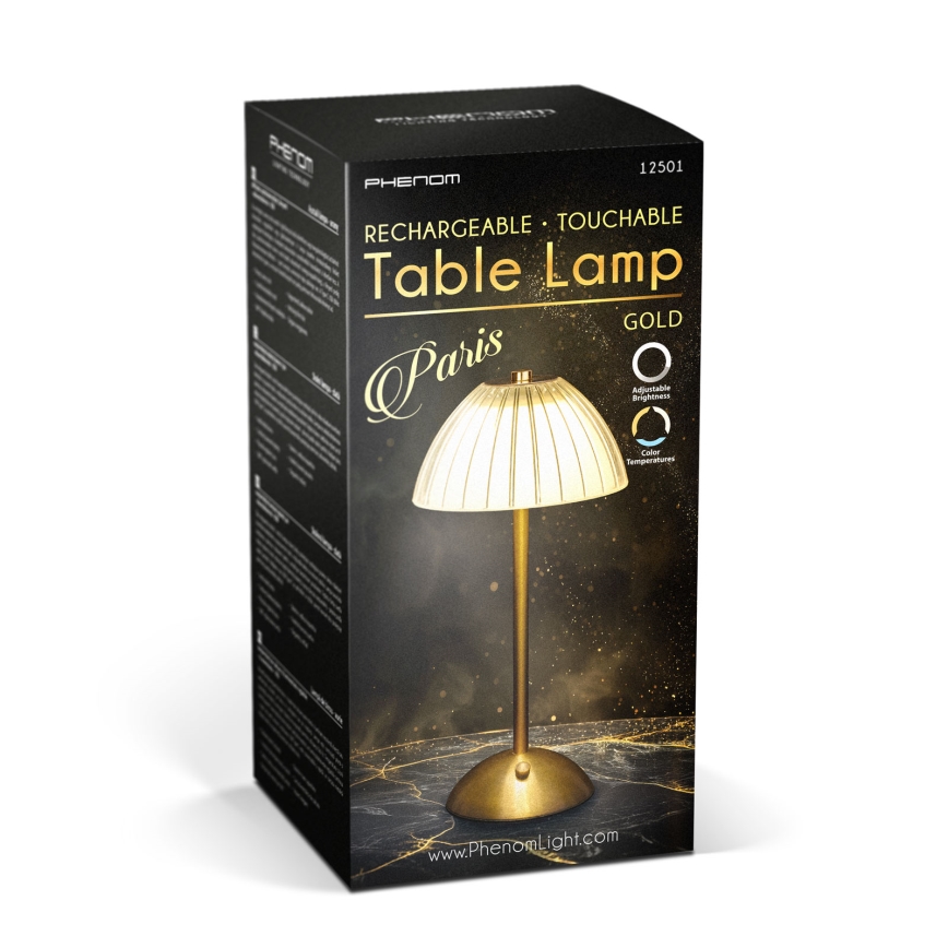 Zatemnljiva polnilna LED namizna svetilka PARIS LED/2W/5V 2700K/4000K/6500K 800 mAh zlata