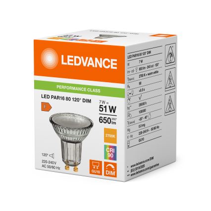 LED zatemnljiva reflektorna žarnica PAR16 GU10/7W/230V 2700K 120° CRI 90 - Ledvance