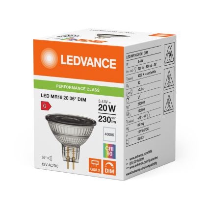 LED reflektorna žarnica MR16 GU5,3/3,4W/12V z možnostjo zatemnitve 4000K 36° CRI 90 - Ledvance