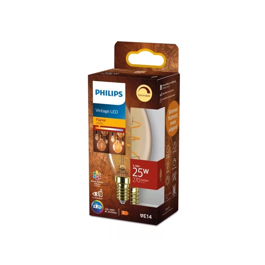LED zatemnjevalna žarnica VINTAGE Philips B35 E14/3,1W/230V 2200K CRI 90