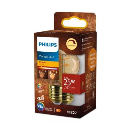 LED zatemnjiva žarnica VINTAGE Philips P45 E27/3,1W/230V 2200K CRI 90