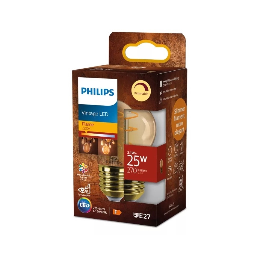 LED zatemnjiva žarnica VINTAGE Philips P45 E27/3,1W/230V 2200K CRI 90