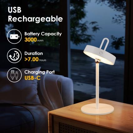 LED zatemnjevalna zunanja polnilna namizna svetilka na dotik GENTLE LED/1,5W/3,7V 3000 mAh IP44 bela