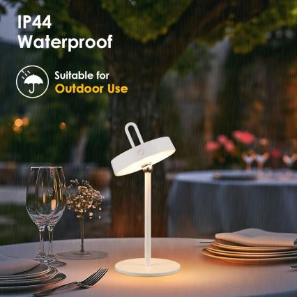 LED zatemnjevalna zunanja polnilna namizna svetilka na dotik GENTLE LED/1,5W/3,7V 3000 mAh IP44 bela