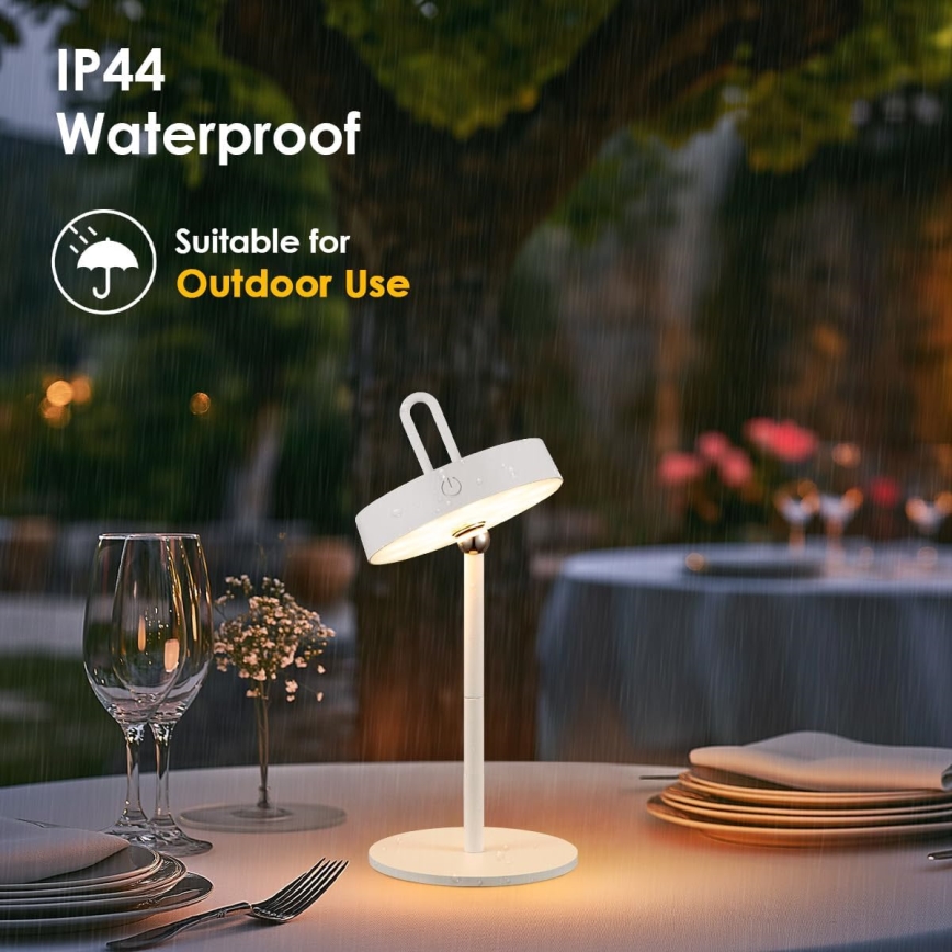 LED zatemnjevalna zunanja polnilna namizna svetilka na dotik GENTLE LED/1,5W/3,7V 3000 mAh IP44 bela
