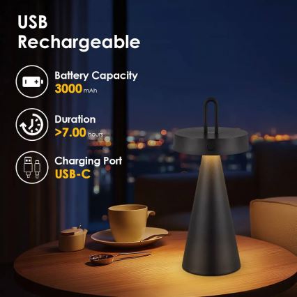 LED zatemnjiva zunanja polnilna namizna svetilka na dotik HALO LED/1,5W/3,7V 3000 mAh IP44 črna